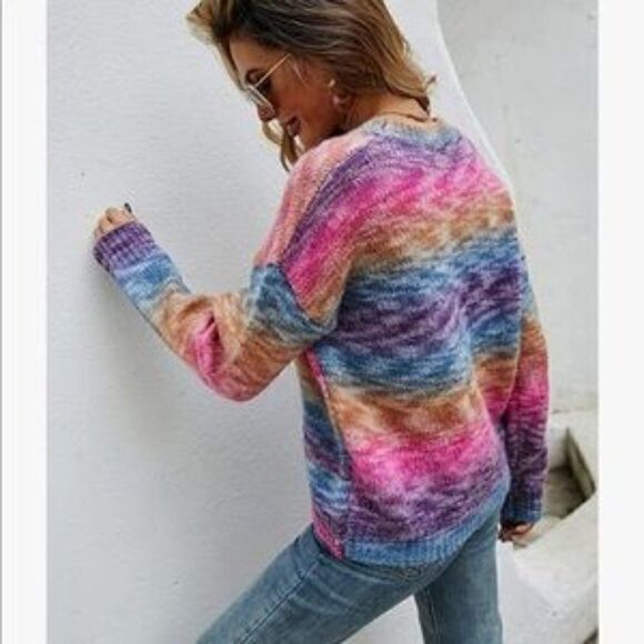 New Gradient Color Block Knit Pullover Sweater - Picture 3 of 5